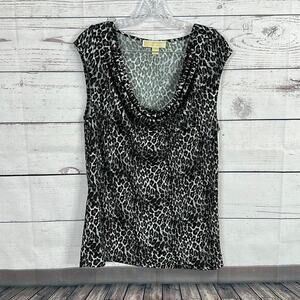 Michael Kors Top Shirt Womens Large Sleeveless Tank Animal Print Slinky Career